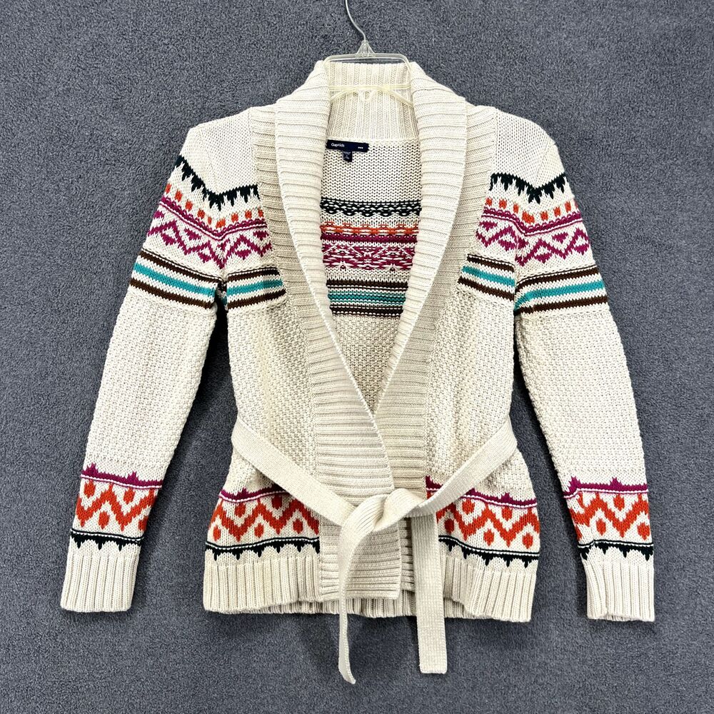 Gap Kids Sweater Large (10) Beige Cardigan‎ Fair Island Belt Cotton Knit